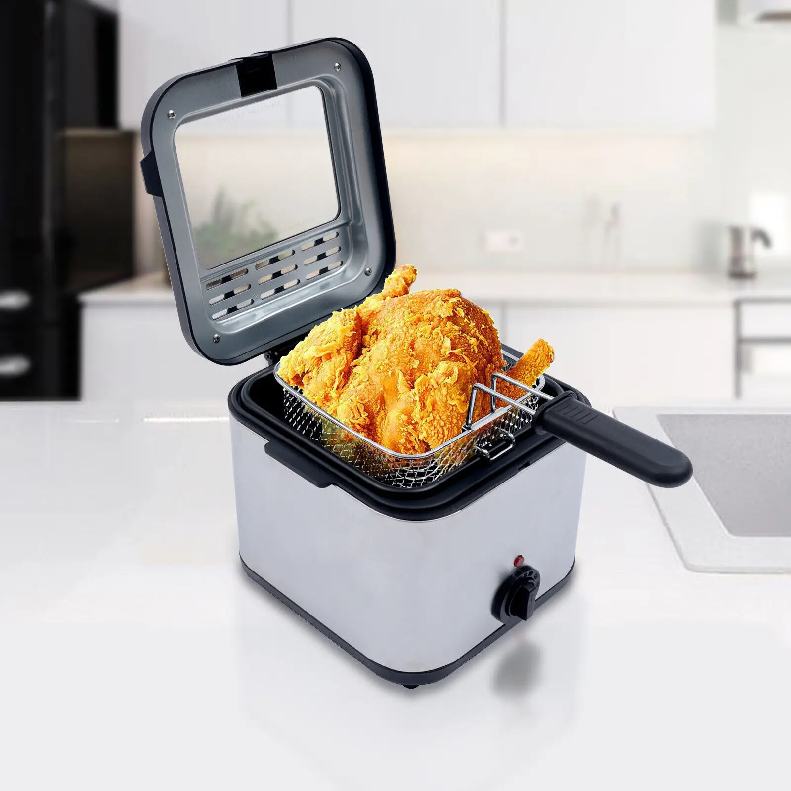 1000W Electric Deep Fryer, 2.5L Oil Capacity, Fast Frying Cooker for Home Countertop