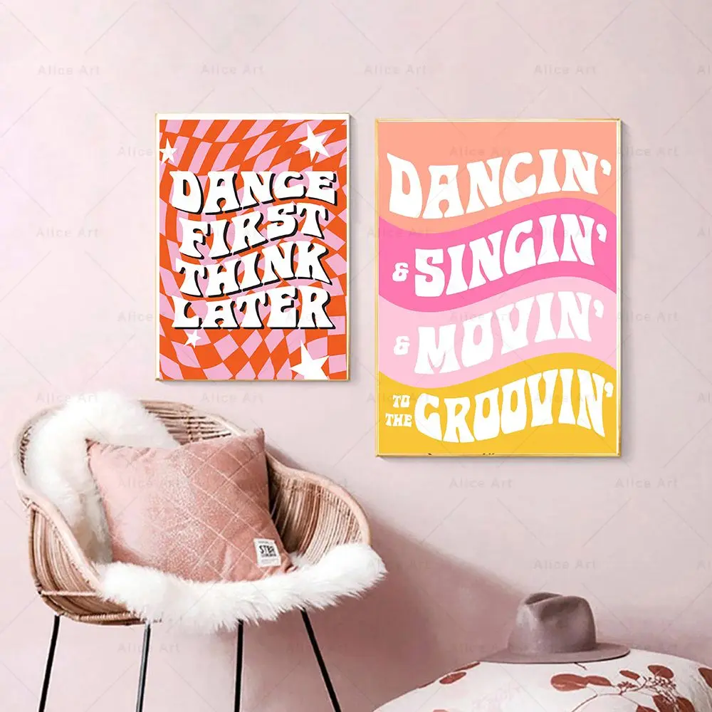 70s ديسكو كلمات الرقص طباعة اللطف الملونة إقتباس المشارك مستوحاة الرسم على لوحات القماش الجدارية صور غرفة المعيشة ديكور المنزل #3