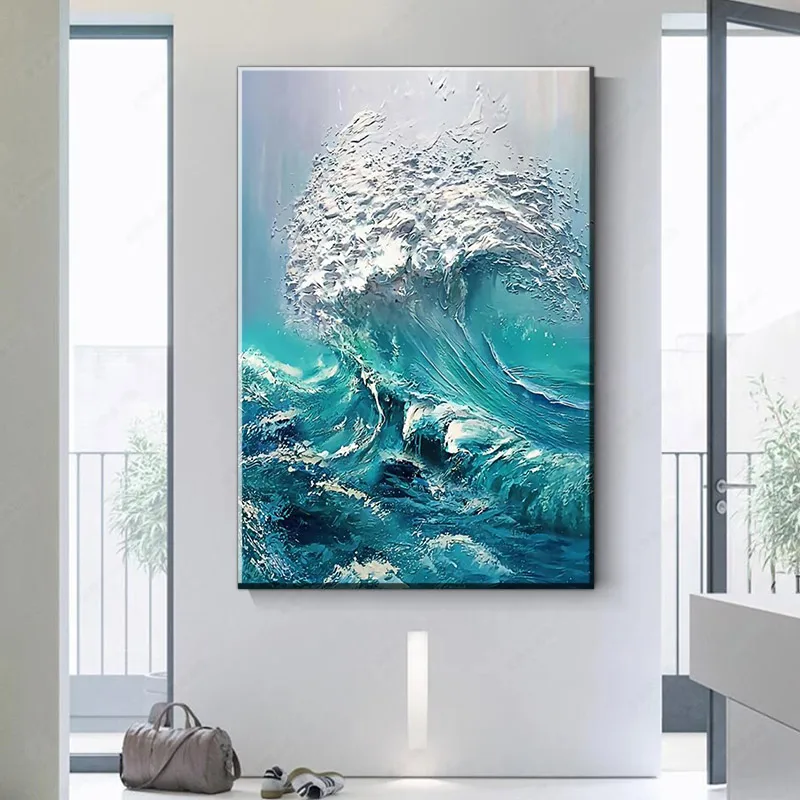 

Abstract Painting, Seawater Abstract Poster, Modern Seaside Sea View Poster, Framed Mural, Home Decoration