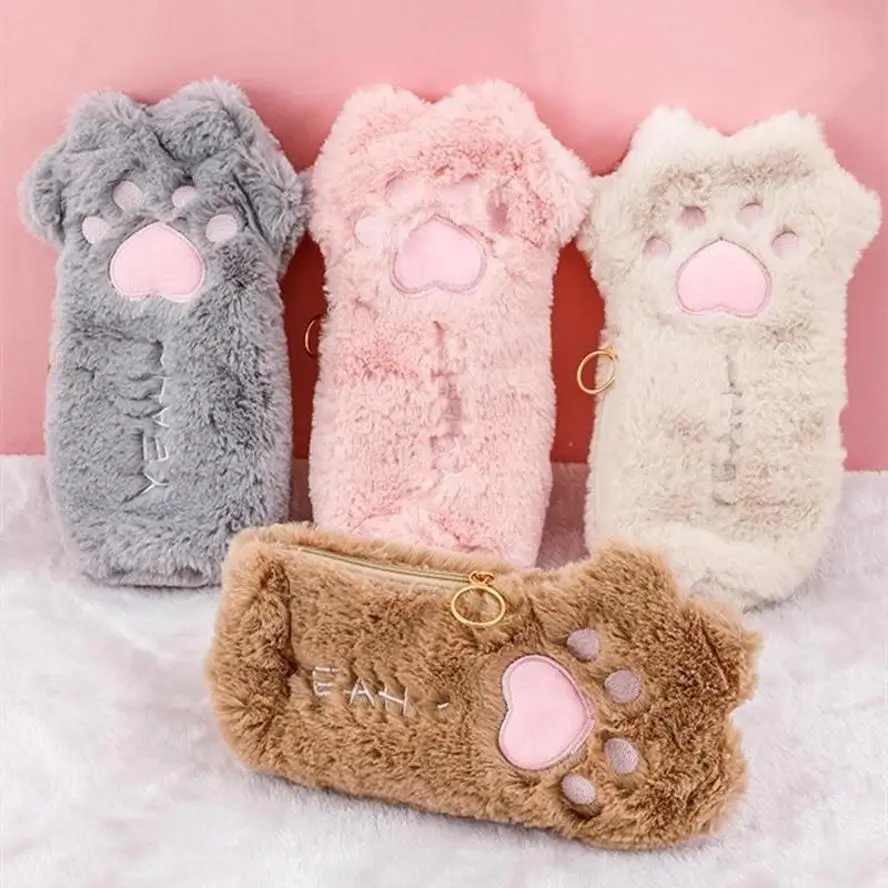 Japanese Style Plush Cat Claw Pencil Case Large Capacity Student Stationery Bag Multi-purpose Coin Wallet Study Supplies