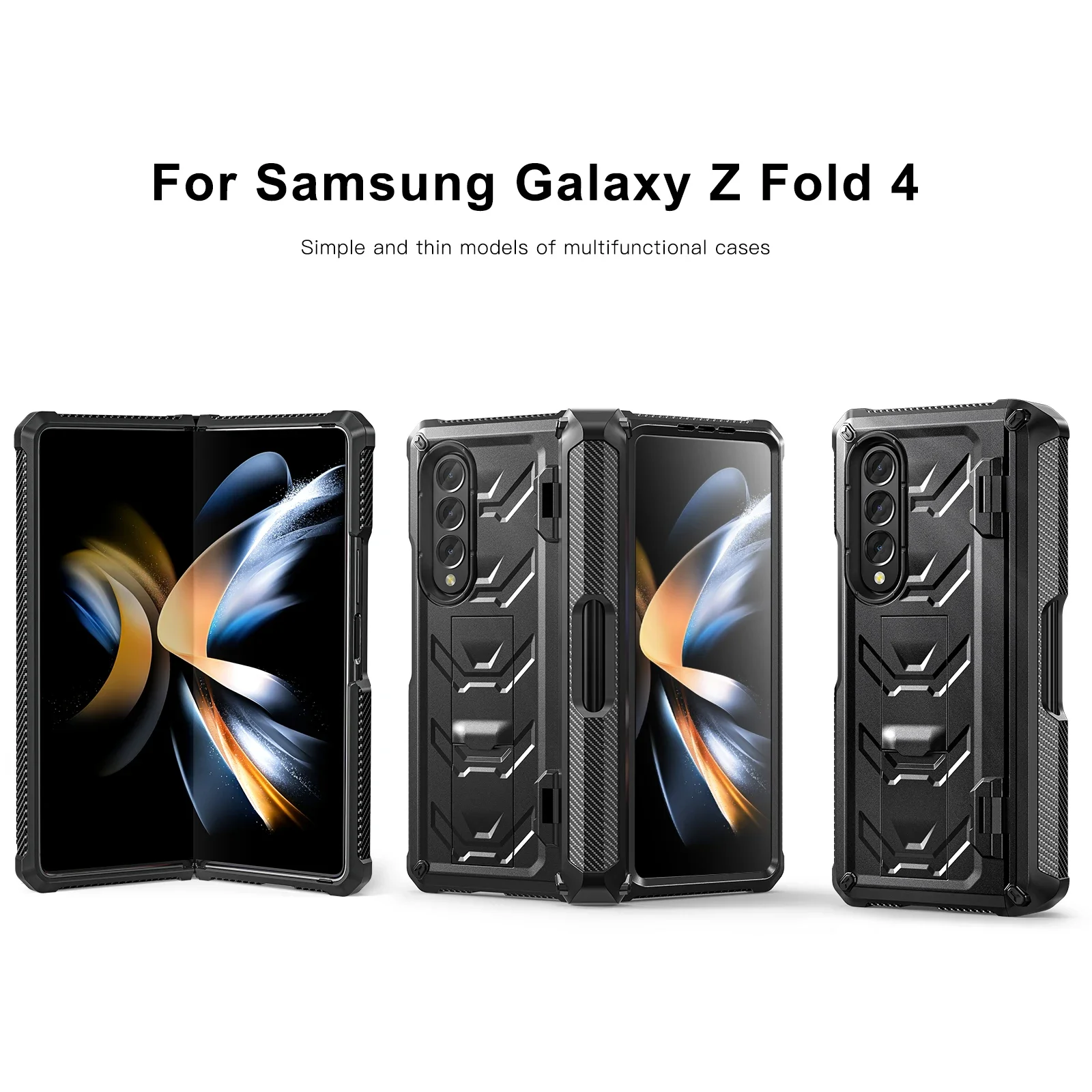 For Samsung Galaxy Z Fold 5 4 3 5G Case,Full-Body Dual Layer Rugged Case with Built-in Screen Protector & Kickstand & S Pen Slot