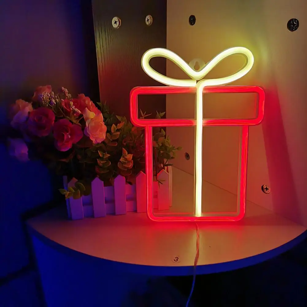 Led Neon Sign Vibrant Led Gift Box Neon Lights Create with Colourful Modelling Lights for Christmas Day Decoration Bedroom