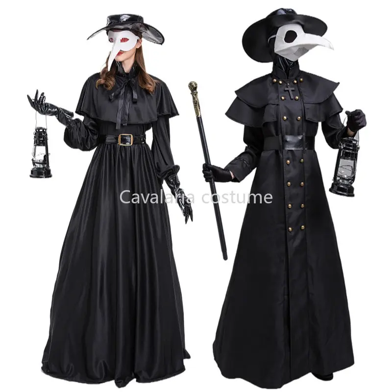 

2022 New Medieval Hood Robe Plague Doctor Costume Mask Hat for Men Women Halloween Carnival Cosplay Steampunk Dress Cloak Cape