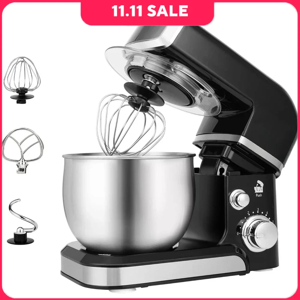 

3.2Qt Electric Food Mixer, 6 Speeds Portable Kitchen Mixer with Egg Whisk, Dough Hook & Flat Beater, Stand Mixer