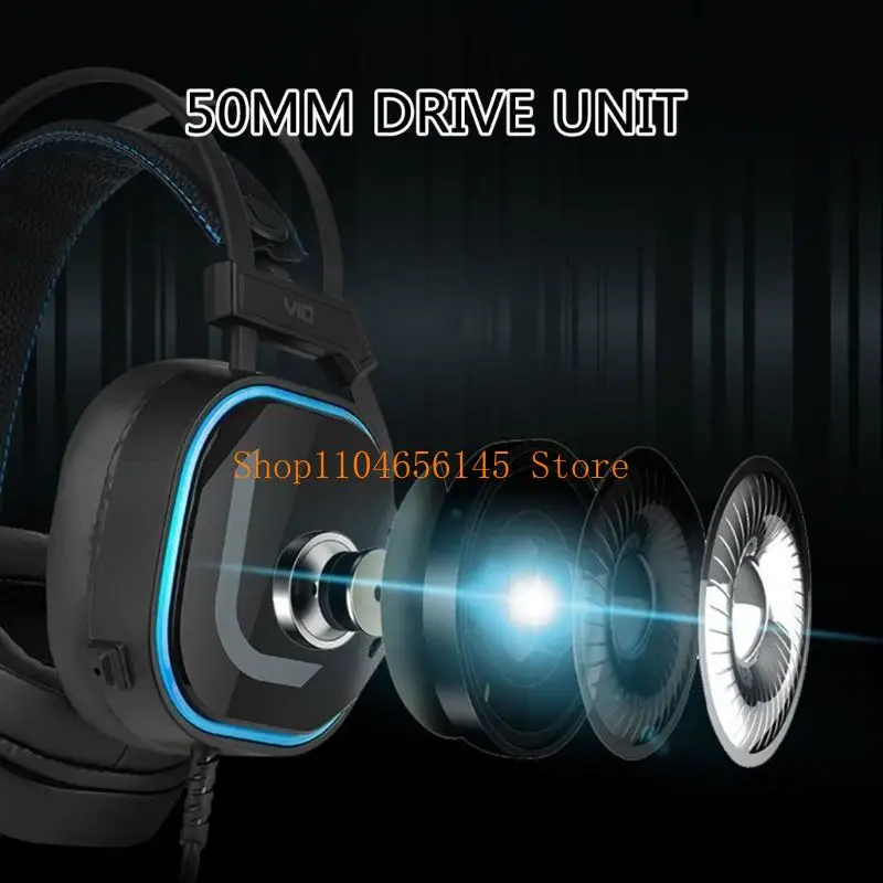 V10 Over Ear USB Corded Gaming Headphones Headsets with Comfortable Protein Leather Ear Cushions Sweatproof Noise Reduce