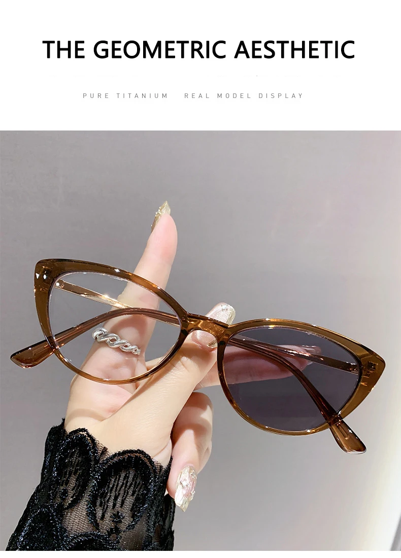 Lichtempfindliche, farbwechselnde Cat-Eye-Brille im Retro-Trend-Stil, nicht-Gesichtsverkleinernde, flache Lichtbrille, hochwertige Myopie-Brille 6105 – Detail 2