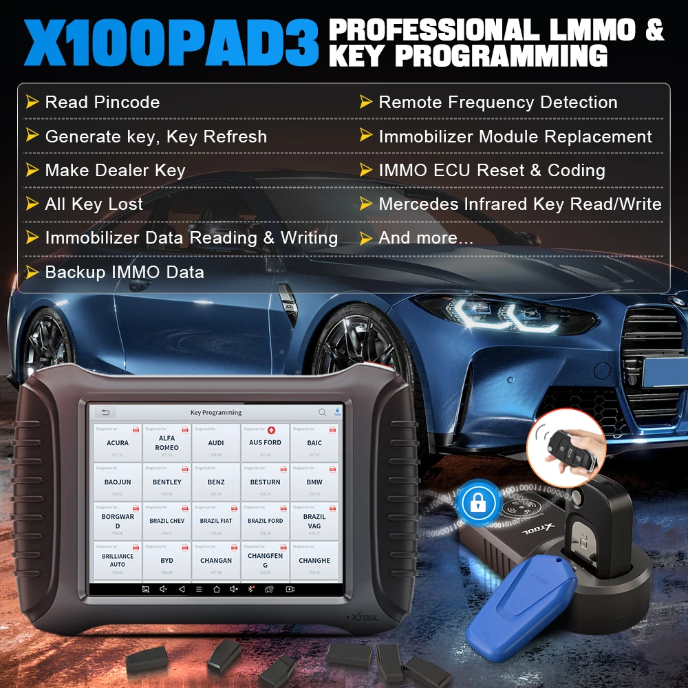 XTOOL X100PAD3 Auto Key Programming Diagnostic Tools Professional IMMO& Key Programmer With KC100 All Key Lost 38+ Reset CAN FD