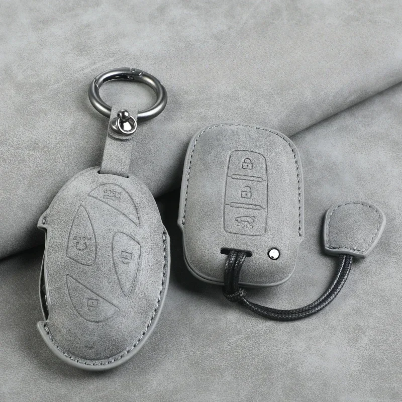 Leather Car Key Case Cover Shell Fob for Hyundai Grand Prix GN7 IONIQ6 Nuovo Kona Genesis Coupe Sonata Ix35 Protector Keychain