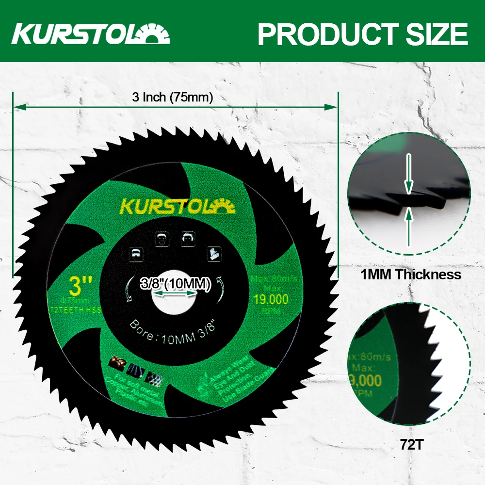 Imagem -05 - Kurstol-hss Lâmina de Serra Circular Disco de Cobre Disco de Madeira Corte do Metal Mini Moedor Plástico Alumínio Folha Não Ferrosa 75 mm Pcs