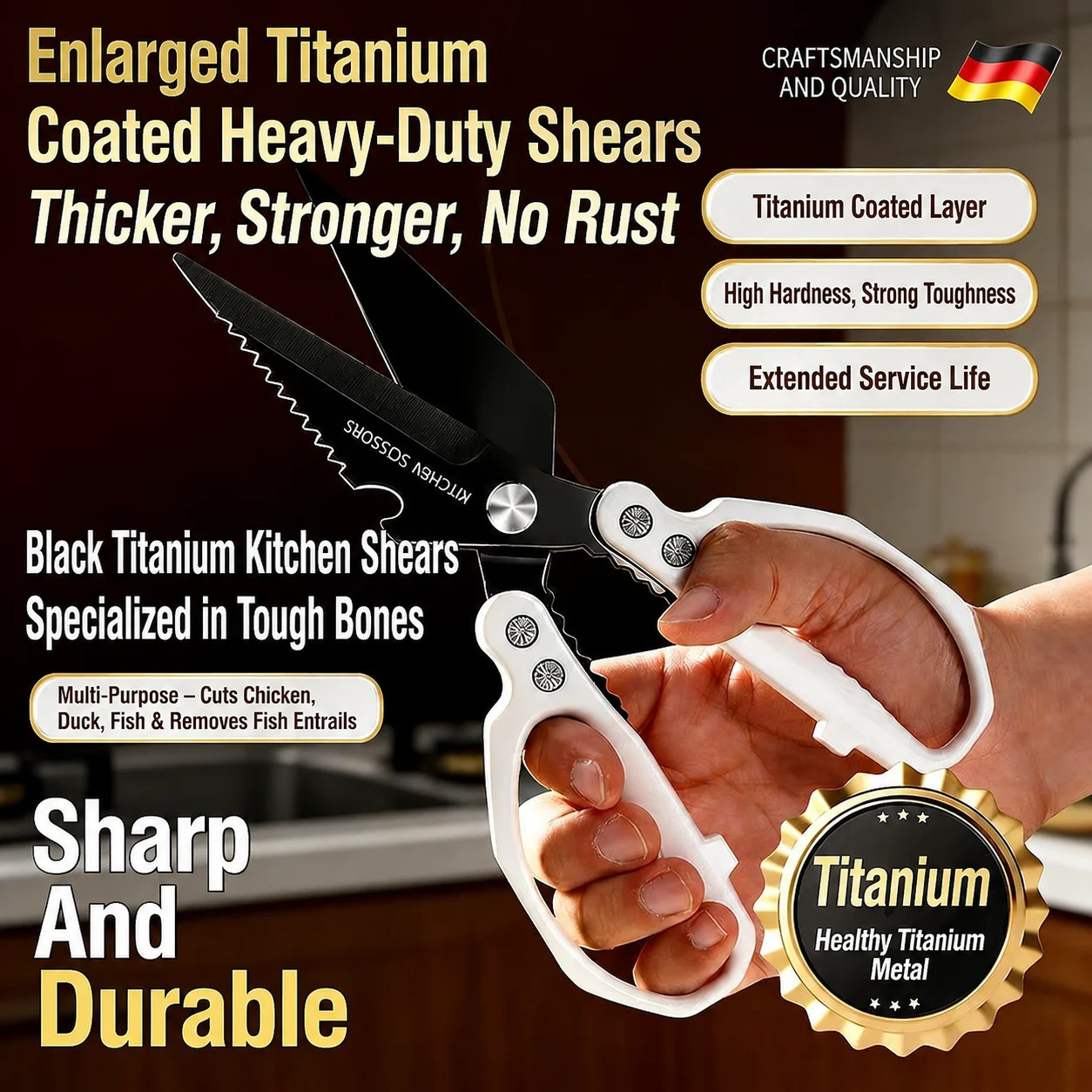 Home Use Powerful Chicken Bone Clippers Stainless Steel High Hardness Kitchen Scissors Multi-Functional BBQ Food Cutting Commerc