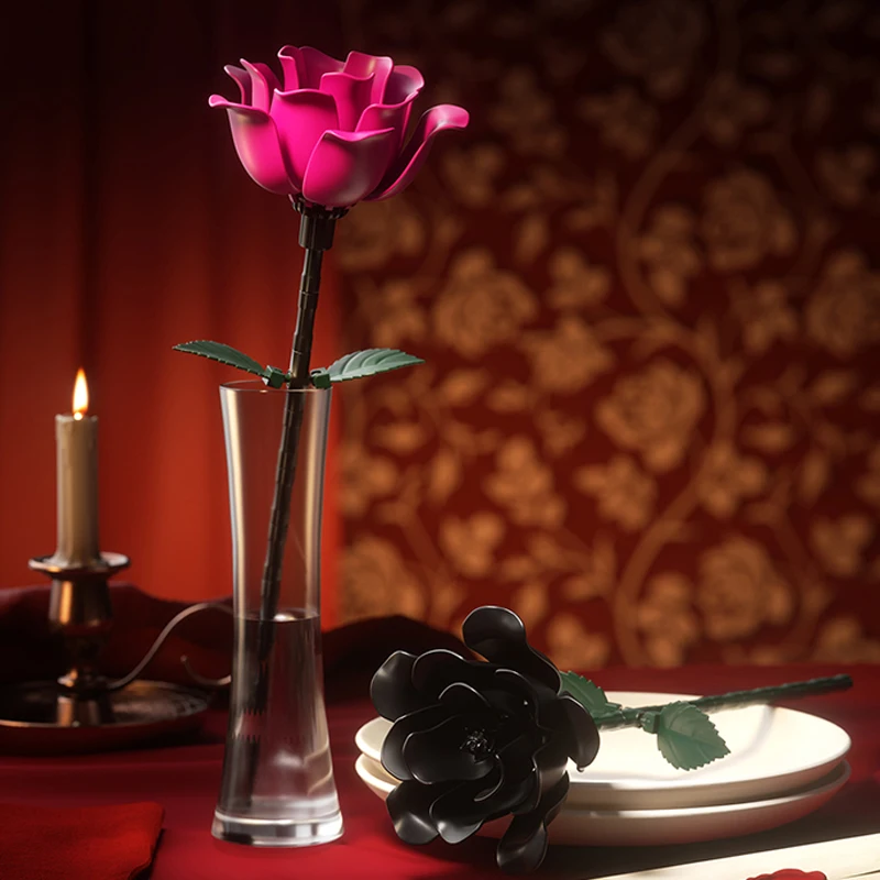 جاكي بلاك روز ديكور المنزل الإبداعية زخرفة نموذج زهرة الجمعية ألعاب مكعبات البناء عيد الحب هدية عيد الأم