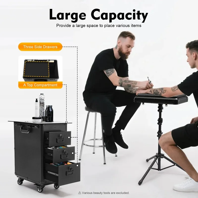 

Tattoo Travel Case Rolling Cart Tattoo Workstation Makeup Suitcase for Professional Artists Hair Barbers