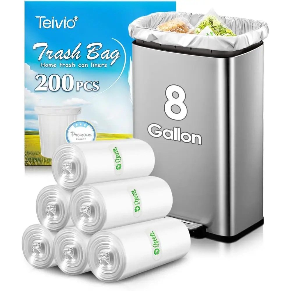 

8 Gallon 200 Pack Medium Clear Unscented Trash Bags, Ideal for 7-10 Gallon Cans, Thick Kitchen and Bathroom Bin Liners