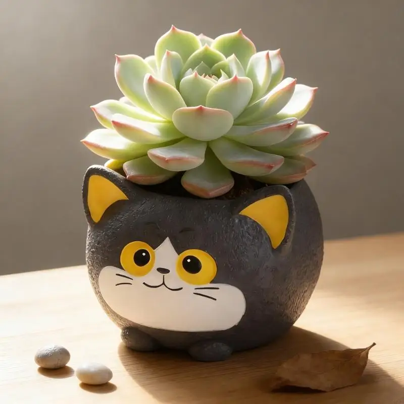 Funny Black Cats Design Flower Pot Resin Succulents Planter For Herbs Cactus Decors 55KF