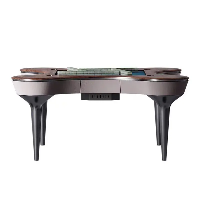 Luxury solid wood automatic mahjong table with hidden storage space, 4-person game design