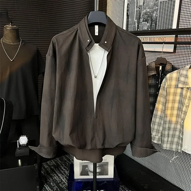 

Рубашка с длинными рукавами, весна-осень, новая свободная модная повседневная рубашка из двух предметов, мужская одежда