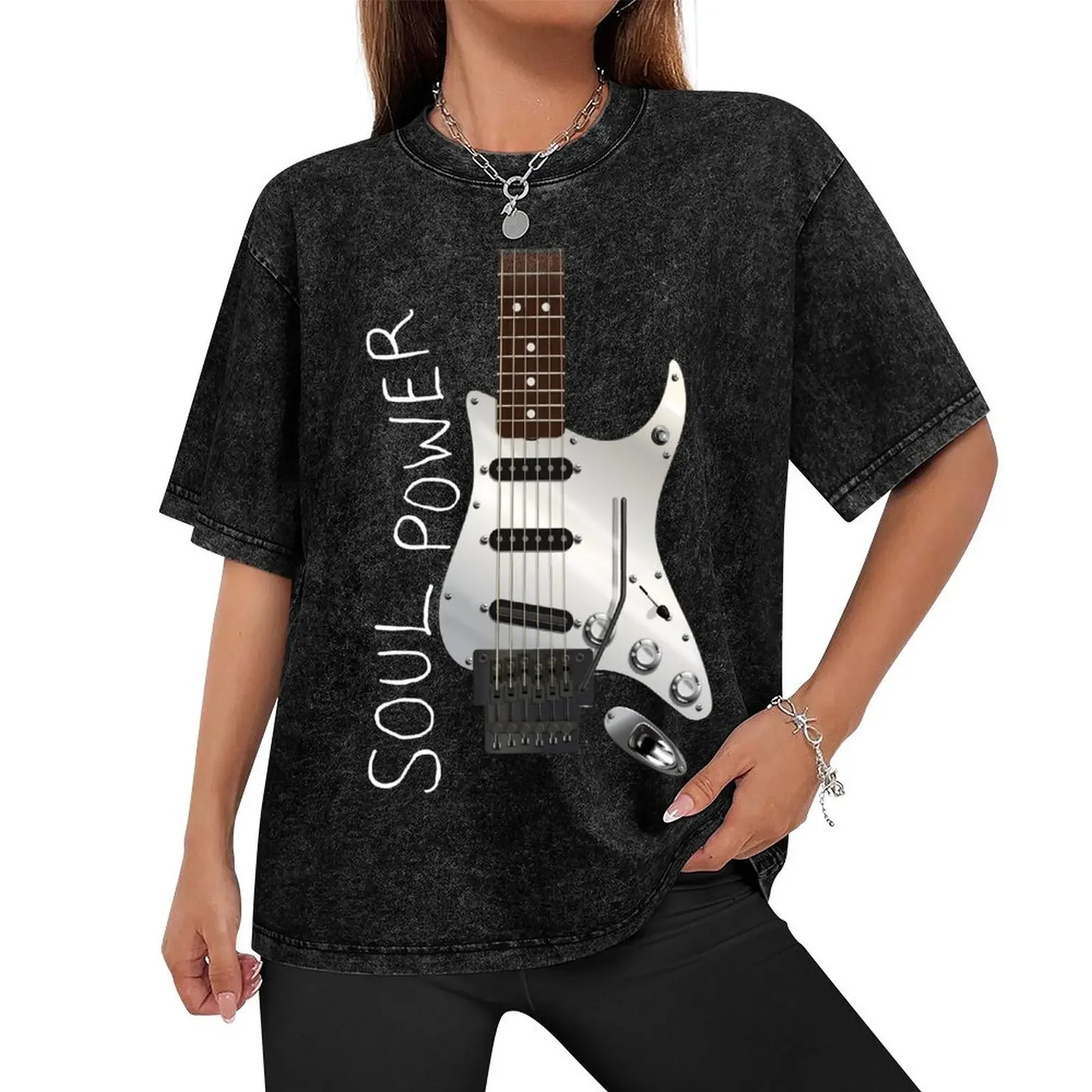 SOUL POWER STRAT STYLE GUITAR DIGITAL ILLUSTRATION T-Shirt graphic shirts animal prinfor boys vintage Men's t shirts