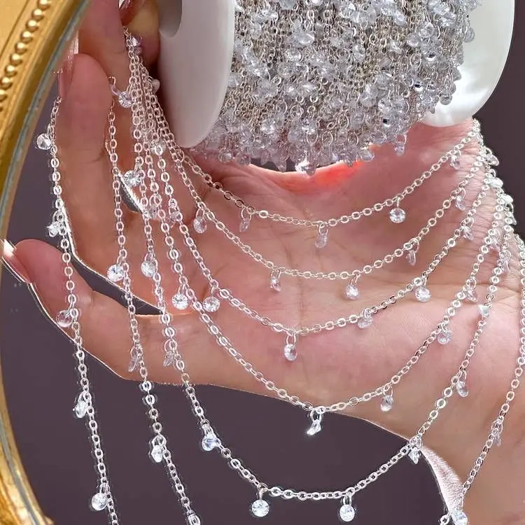 مادة نحاسية بسلسلة زركونيا بيضاء شفافة على الجليد لتزيين الشعر والمجوهرات المصنوعة يدويًا