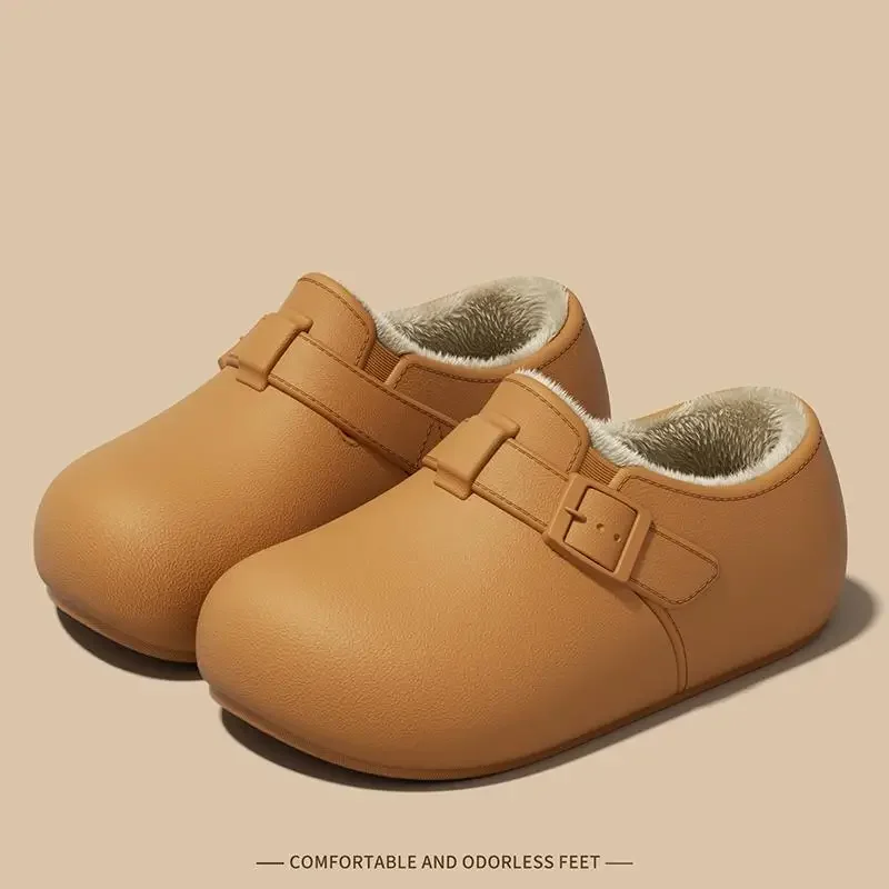 Winter 2026 Warme Plüsch-Leichtgewicht-EVA-Mules-Hausschuhe für Damen, Übergrößen, Wasserdichte Freizeitschuhe, Weiche PU-Flach-Clogs für Damen, Outdoor – Detail 8