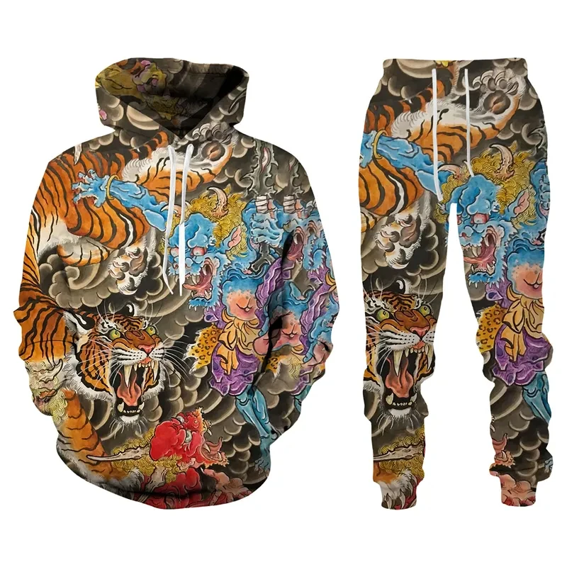 

Men's Hoodies Sweatshirts Pants Suits 3d Tiger/Dragon Graphic Print Man Women Tracksuit Outfits Fashion Men's Clothing 2Pcs Sets