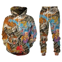 Men's Hoodies Sweatshirts Pants Suits 3d Tiger/Dragon Graphic Print Man Women Tracksuit Outfits Fashion Men's Clothing 2Pcs Sets