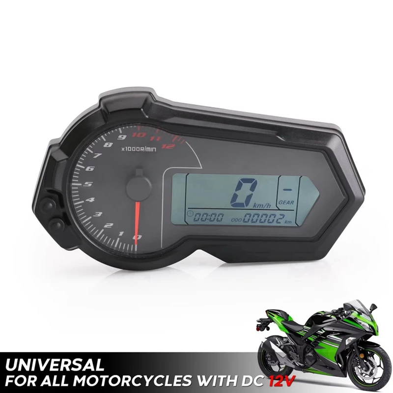 AU05 -Universal 1200RPM Motorcycle Odometer Tachometer UTV LCD Digital Speedometer Gauge For 2,4 Cylinders N1-6