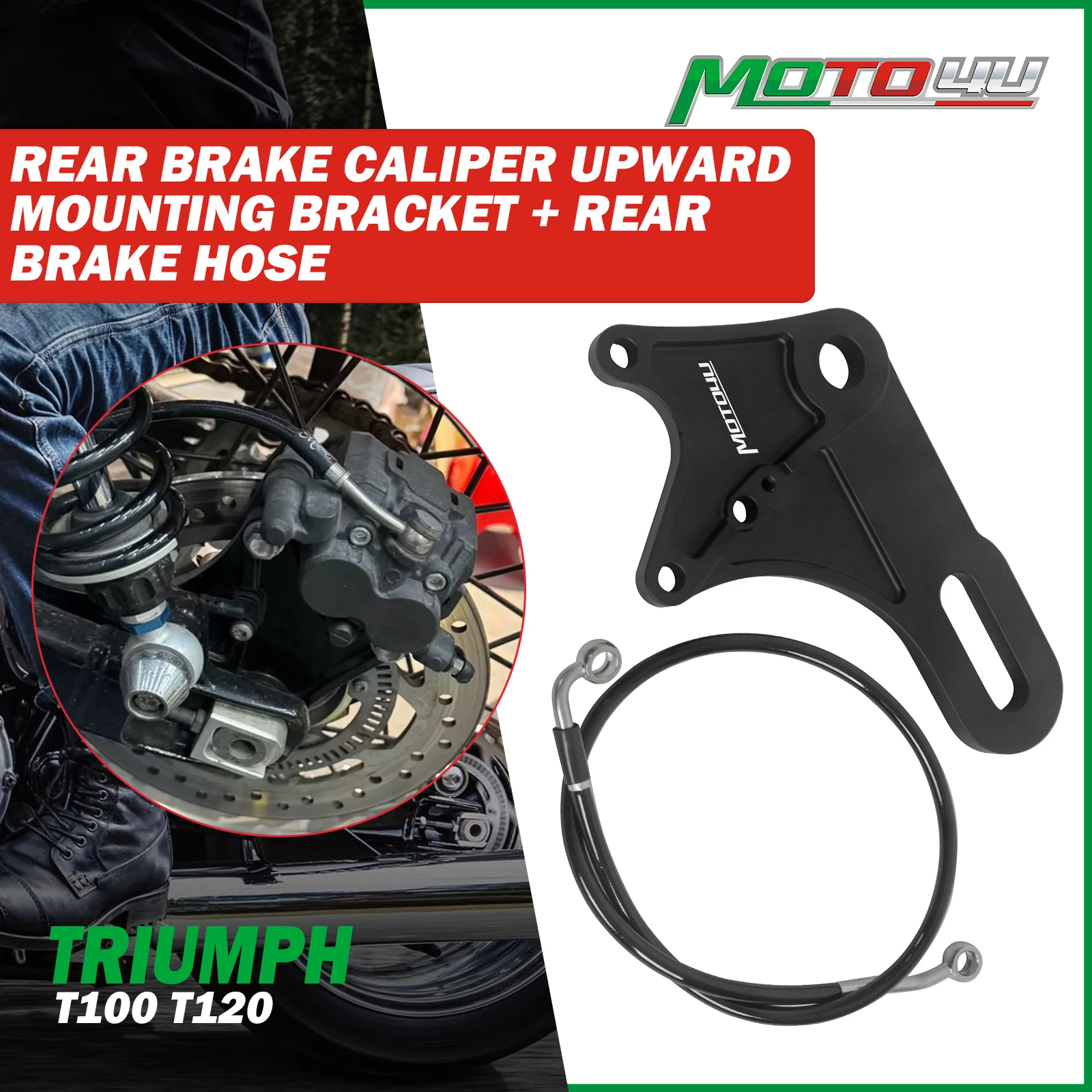 For Triumph T100 T120 Motorcycle Rear Brake Caliper Relocation Upward Mounting Bracketand +Rear Caliper Extended Oil Pipe Hose