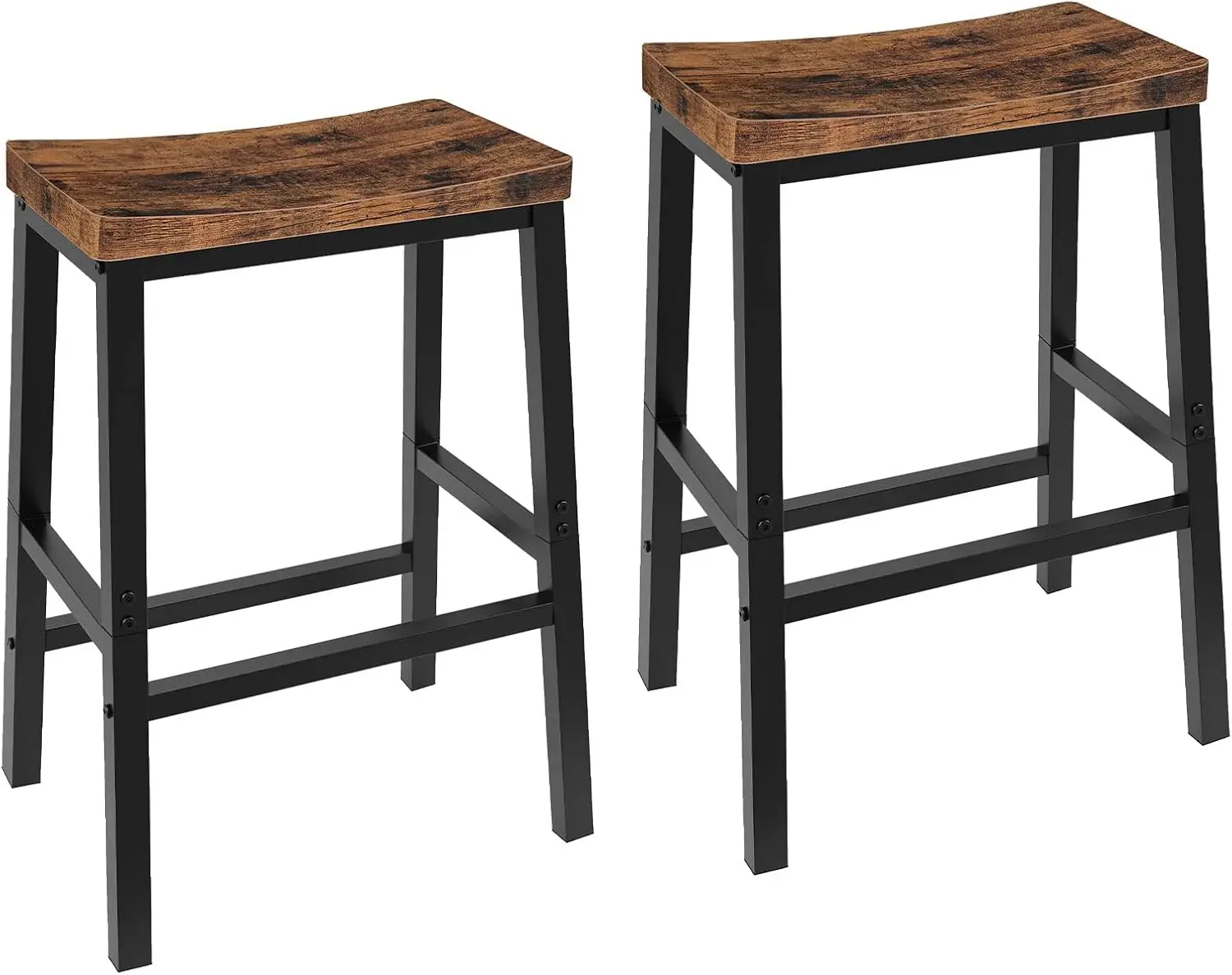 

23.6 Inch Saddle Stools, Kitchen Counter Seat with Footrests, Industrial Barstools for Dining Room, Rustic Brown and Black