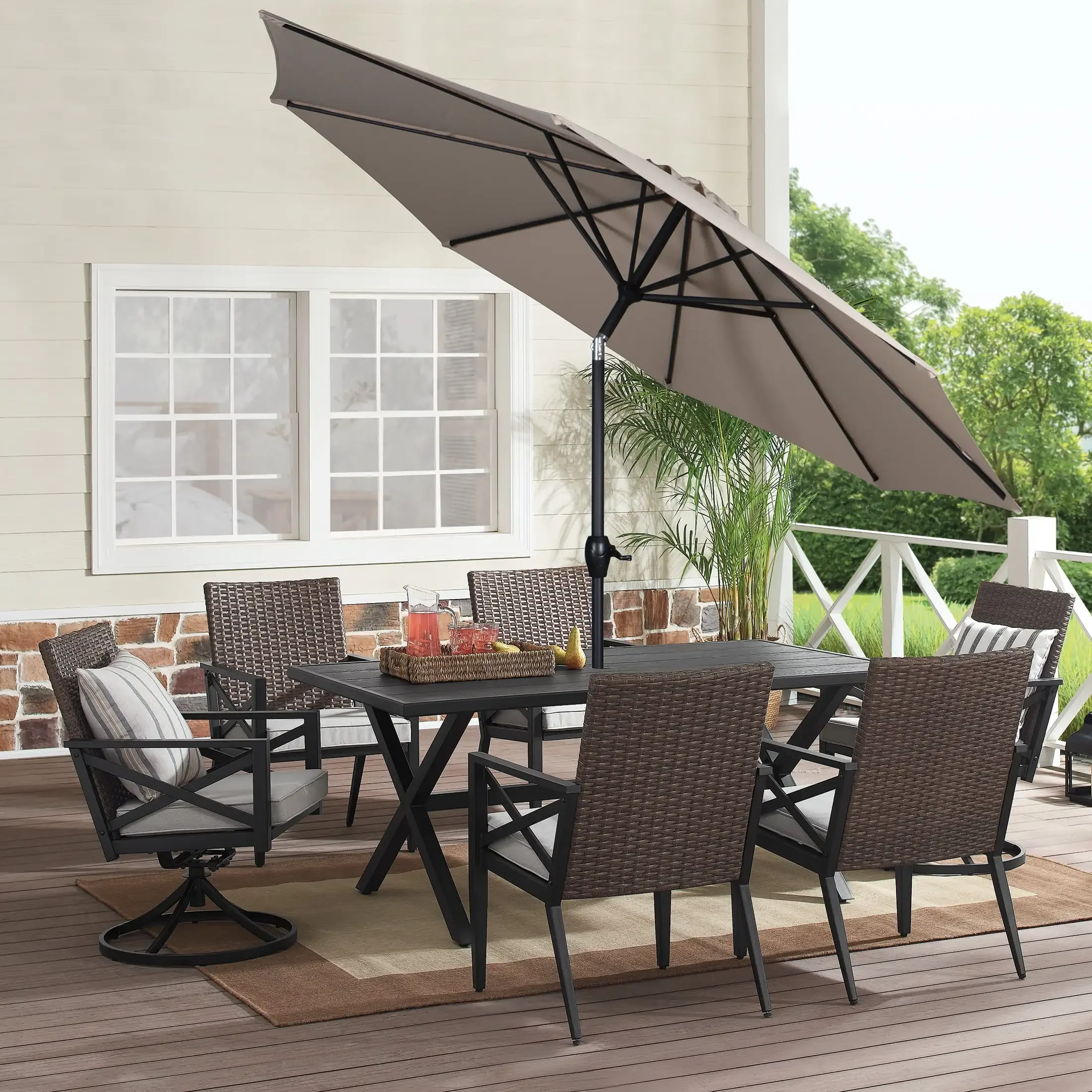 9' Tan Crank Lift and 3 Position Tilt Patio Umbrella