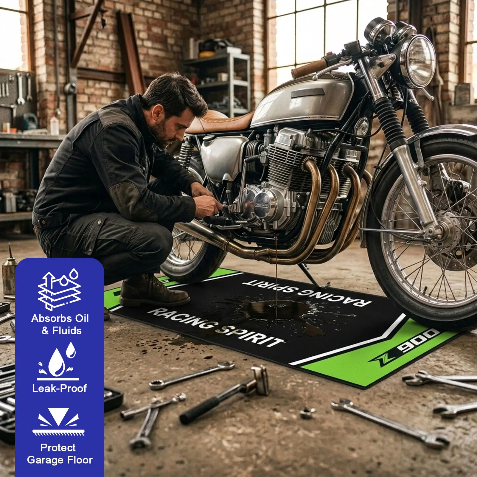 Motorcycle Mat Garage Floor Cover Anti-slip Washable Parking Mats Racing Spirit Carpet Pad Rubber Backing Layer Motor Rug