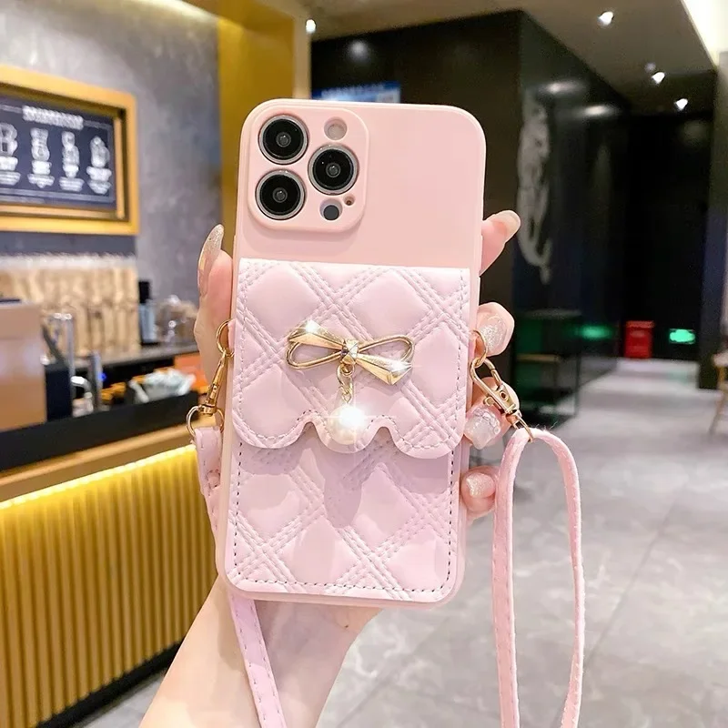 

Cute Leather Wallet Case for iPhone 16E 16 14 13 11 12 15 Pro Max X XS 7 8 Plus Crossbody Lanyard Strap Card Bag Silicone Cover