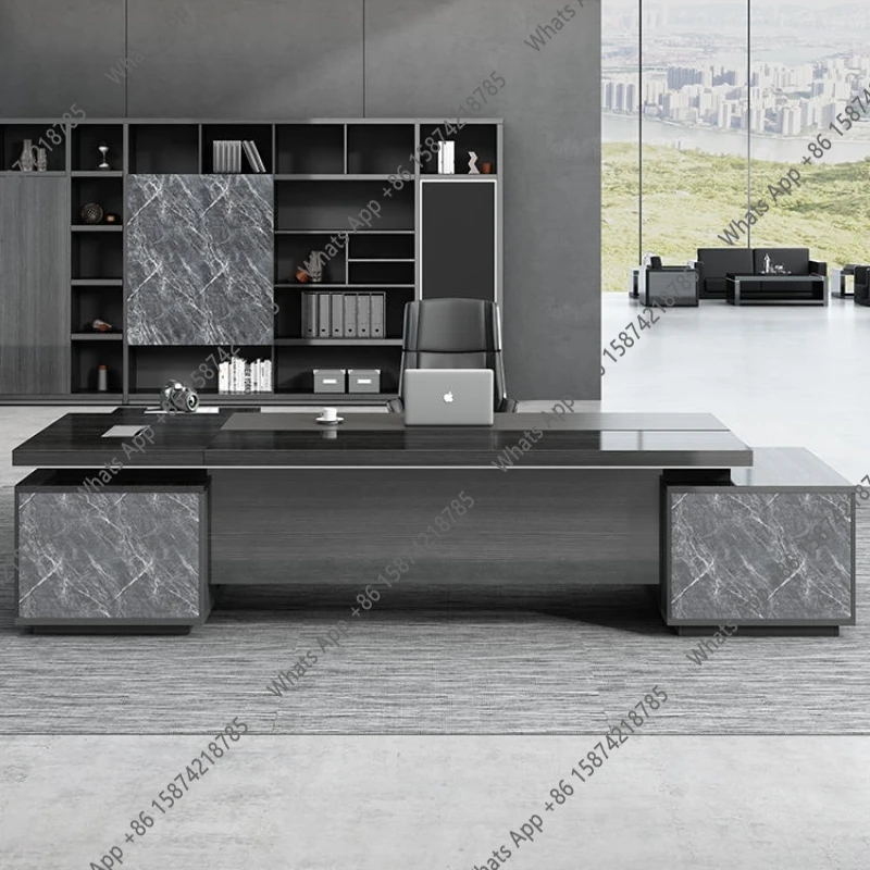

Офисный стол SmUnique Boss: Простой, современный, черный, с двойным шкафом, для руководителя, с креслом, для приемной, с местом для хранения, мебель для офиса