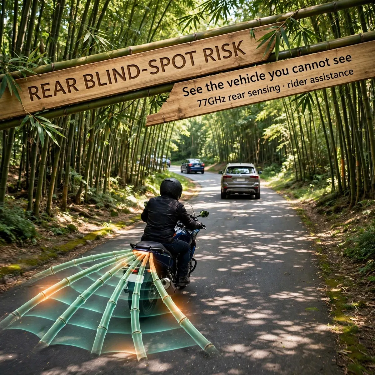 77GHz Motorcycle Blind Spot Monitoring Radar System with Dual LED Warning Indicators – Up to 70m Rear Detection, BSD 8.4m, LCA 5