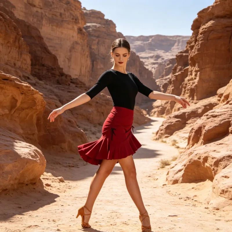 Drawn Belt, Wrapped Buttocks, Fish Tail, Latin Midi Skirt for Adult Women, Irregular Hem, Precisely Samba Performance Skirt