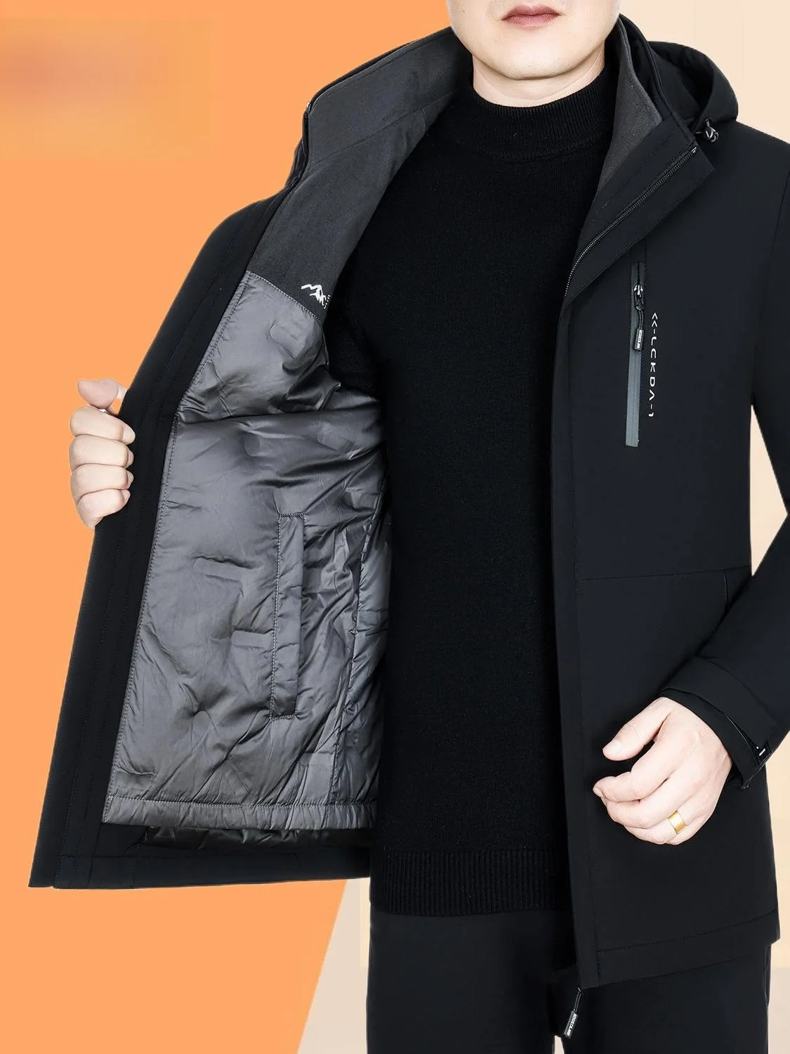 

Мужская пуховая куртка средней длины с капюшоном, теплая зимняя, из полиэстера, повседневная, со съемной внутренней подкладкой, рукава «летучая мышь»