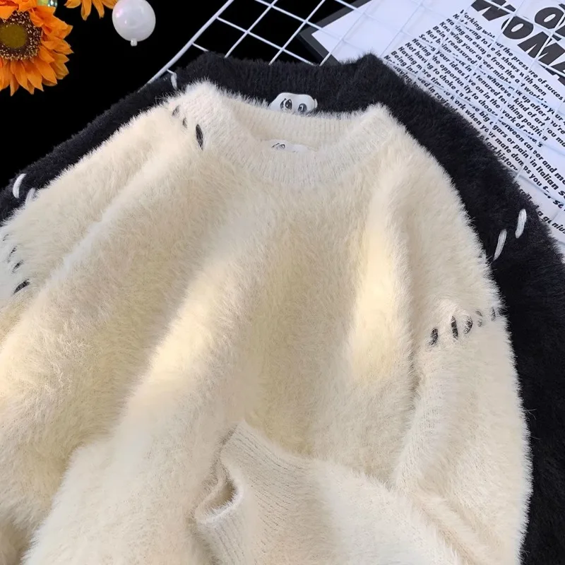 

Мягкий уютный мужской вязаный свитер с круглым вырезом, повседневный, с длинным рукавом, осенне-зимний, из норкового бархата, свободного кроя, для пар