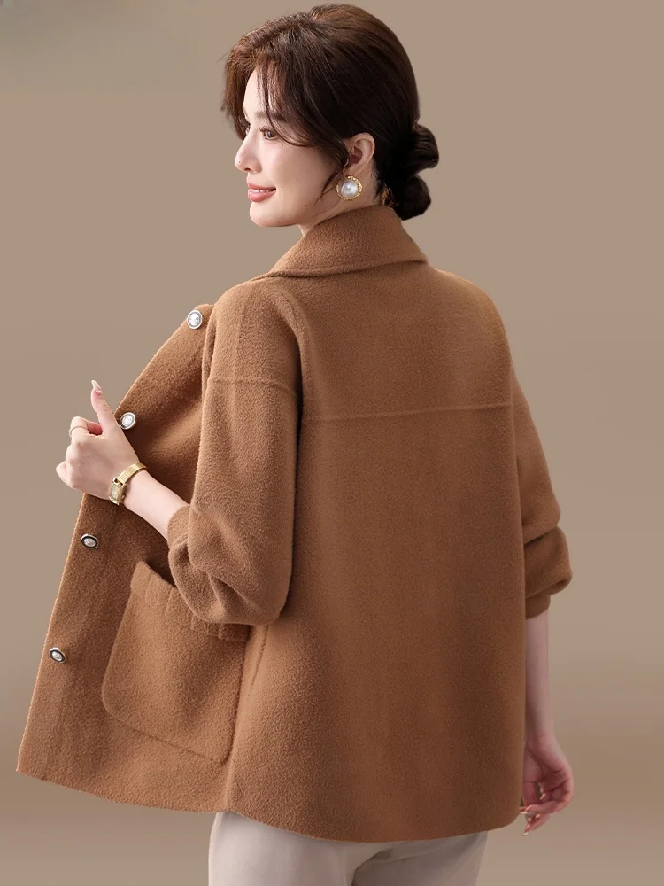 

Faionable Woolen Coat for Middle-Aged Mothers Spring New Arrival Ele High-Quali Coat Loose Fit Cardigan Sle ort L...