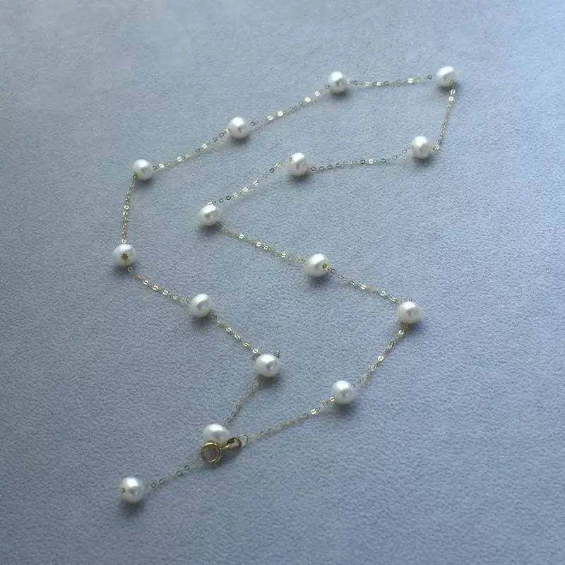 

LABB Real 18K gold pearl necklace AU750 star bead collarbone chain with multiple ways of wearing necklace boutique jewelry gifts