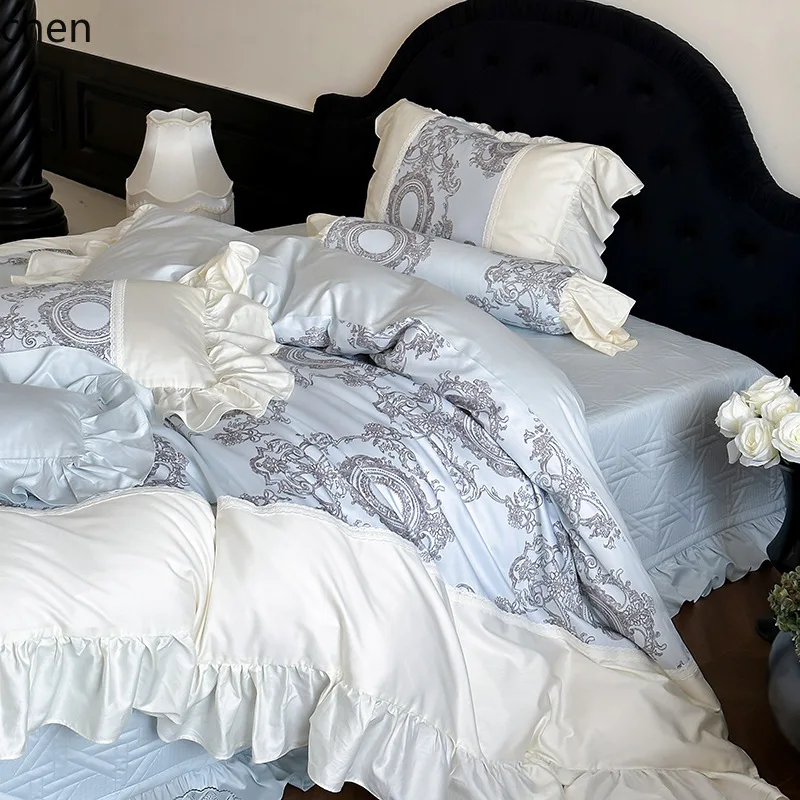 H1 Class A Autumn-Winter Floral Bedspread Four-Piece Set, Thickened Long-Staple Cotton with Vintage Romantic High-End Design