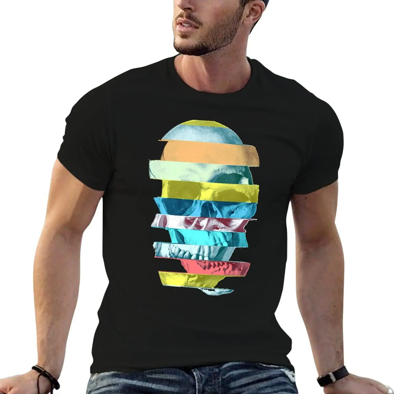 Glitch Skull T-Shirt cotton graphic tees plus size clothes t shirt for men