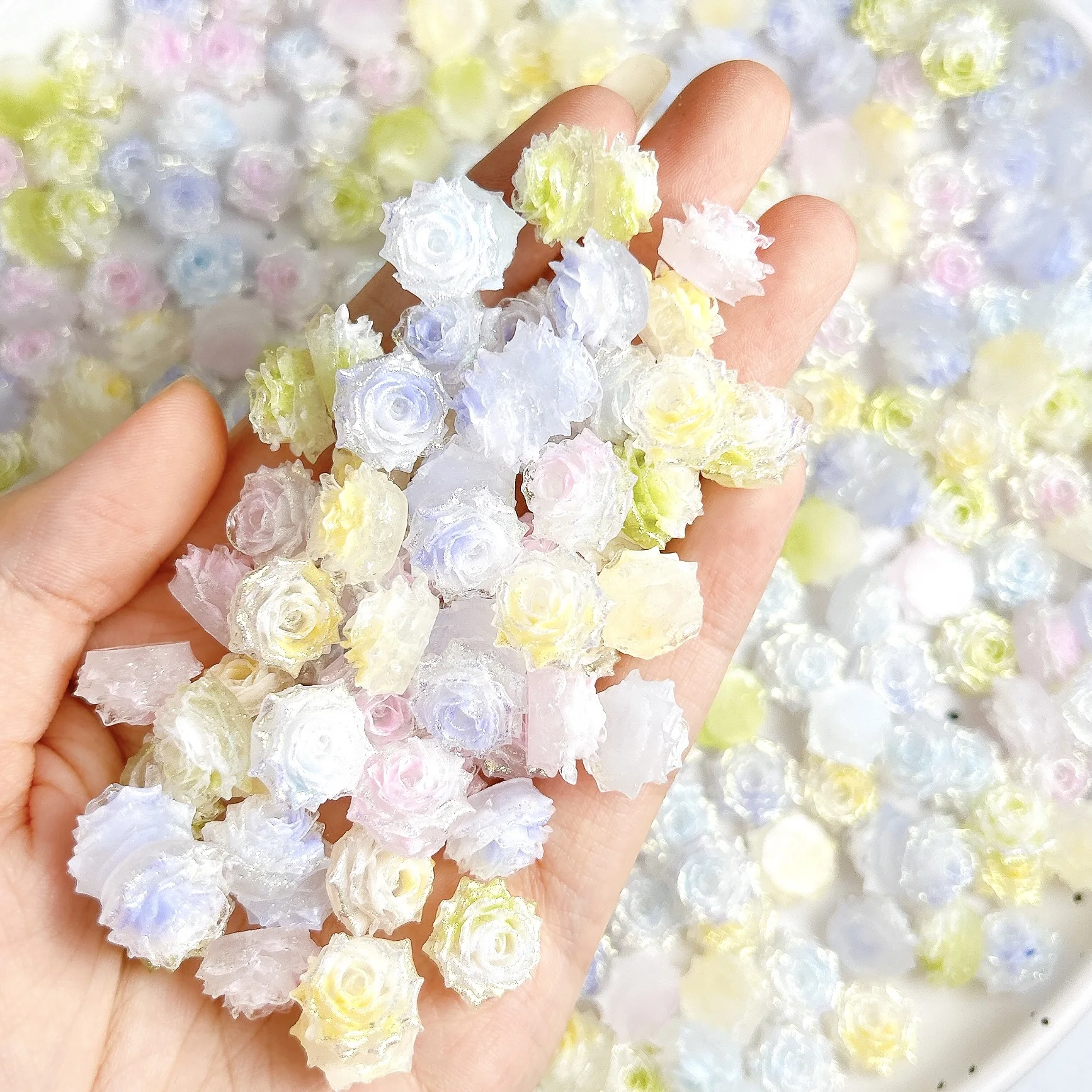 Dijes para decoración de uñas de resina rosa de Color sólido de ensueño, flores suaves y brillantes 3D, decoraciones para uñas, diseños de uñas de hadas DIY