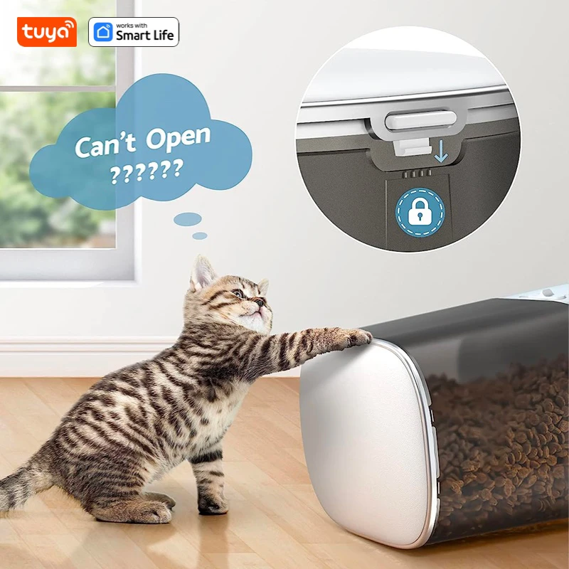 Tuya Smart Large Capacity Automatic Cat and Dog Feeder, APP Remote Control, 5L Cat Food Dispenser, Low Food Level Alarm