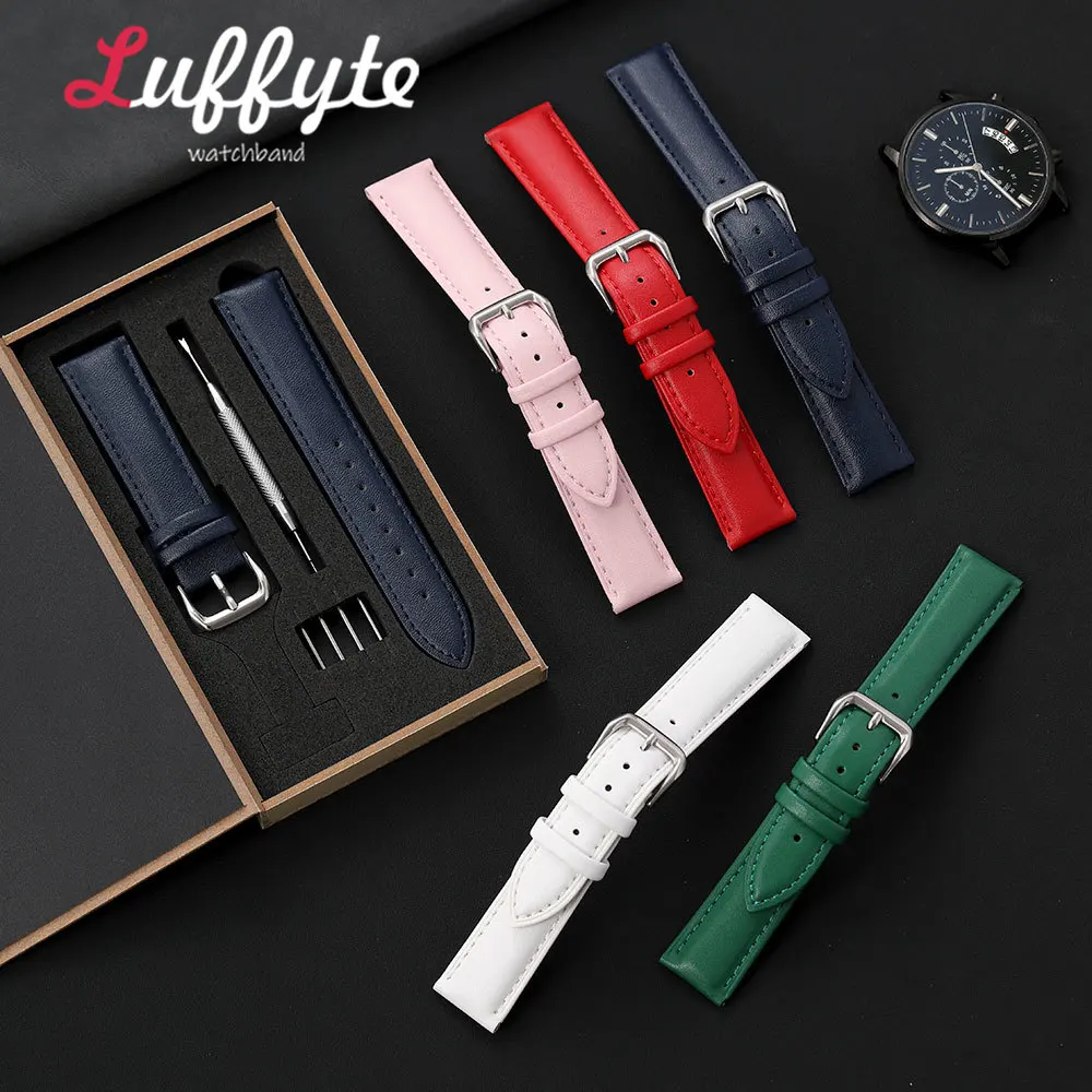 Elegant Women Men PU Leather Watch Band 18mm 20mm 22mm with Gift Packing Box Comfortable Business Wristband Watch Accessories