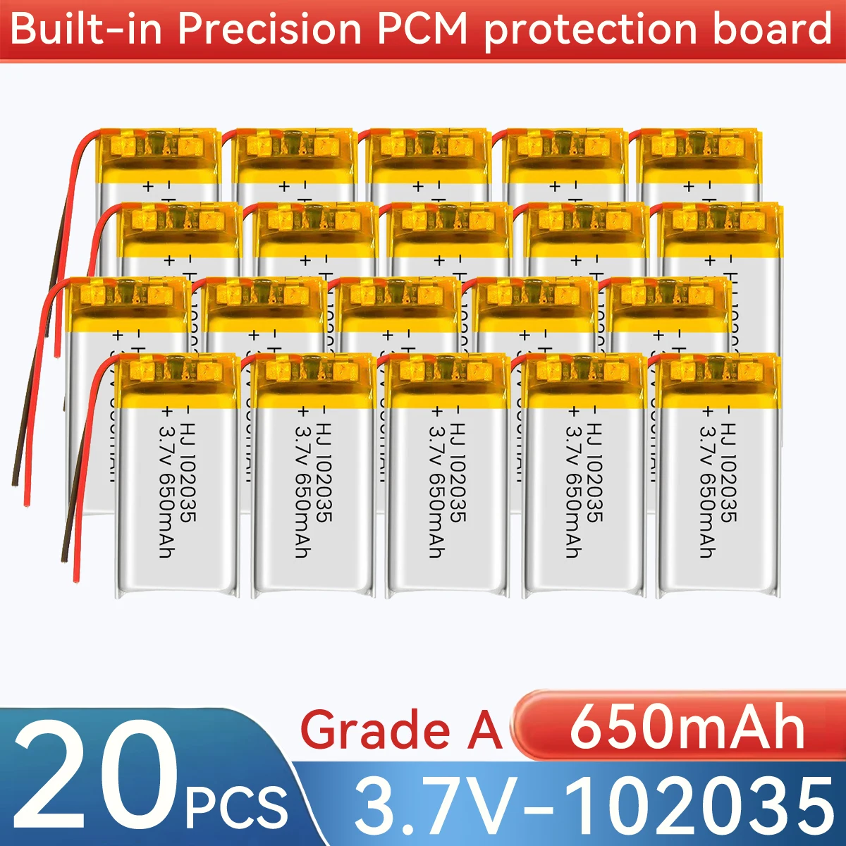 102035 3.7V 650mAh Lithium Lipo Li-ion Polymer Battery for 402035 502035 602035 702035 802035 902035 PH2.0 XH2.54 JST1.25mm-2P