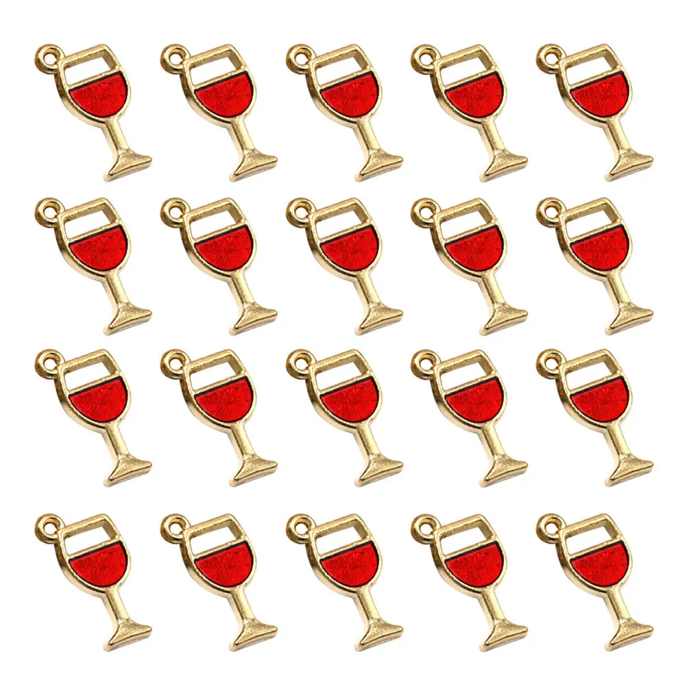 20Pcs Alloy Red Wine Goblet Fashion Pendant Set Fine Workmanship Jewelry Making Pendants for Keyring Anklet Cellphone Decor