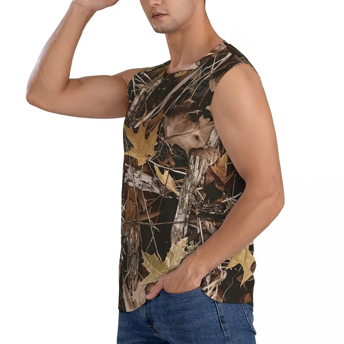 Real Tree Camouflage Men Sleeveless Tank Tops Quick Dry Breathable Gym Fitness Running Summer Casual Sport Vest