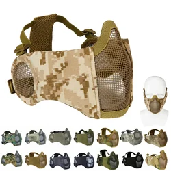 Adjustable Tactical Glory Half Face Mask with Ear Protection Protective Strike Metal Mesh Mask for Airsoft Paintball CS Game