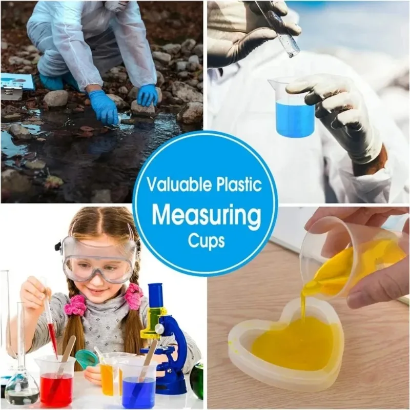 1/12PCS Plastic Transparent Measuring Cups Laboratory Beaker Pour Spout Liquid Jug Graduated Cups Home Kitchen Measurement Tools