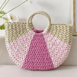 Borse tessute in Rattan di paglia fatte a mano per le donne borse in corda di carta con manico superiore borse con pochette da donna di grande capacità da spiaggia estiva