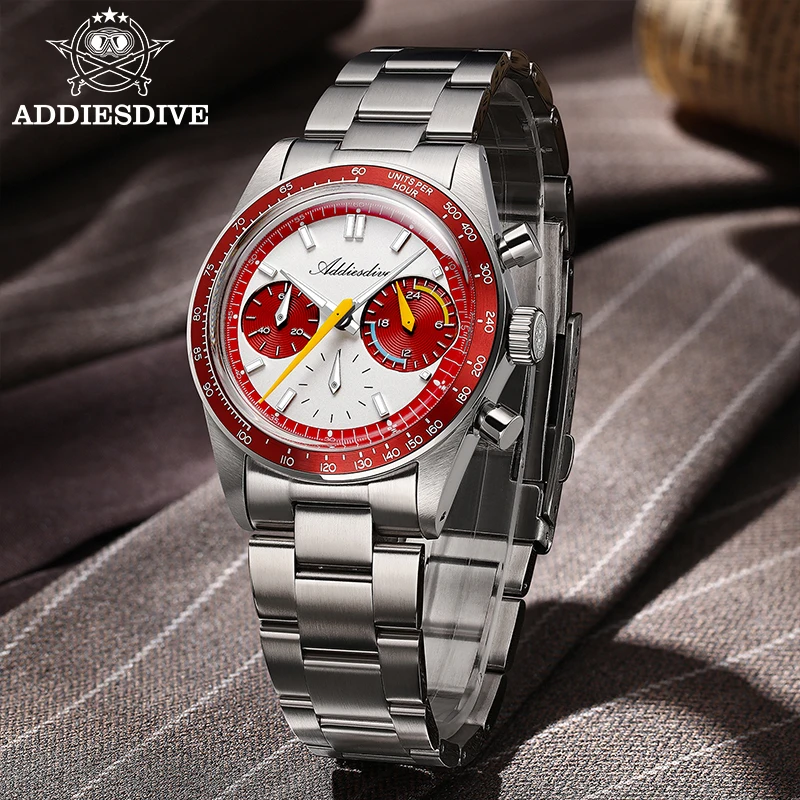 ADDIESDVIE VK63 Men's Watches Retro Sport Panda Dial Quartz Watch Men Stainless Steel Chronograph AR Coating WristWatch 2026 New